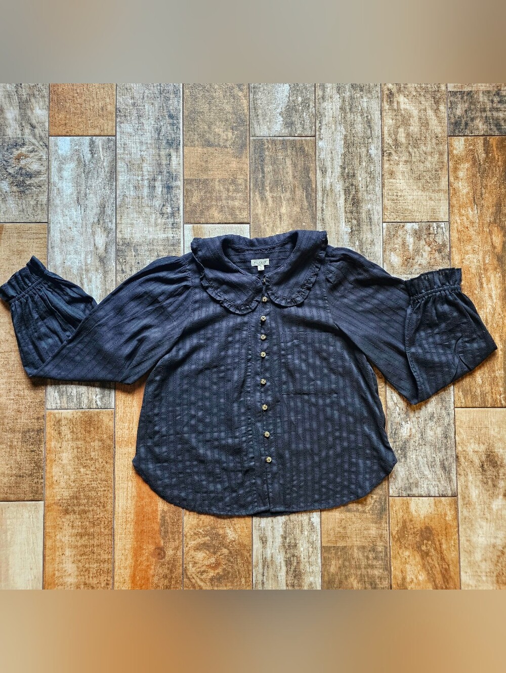 Pilcro by Anthropologie Black Peter Pan Collar Blouse Size Medium Cottagecore